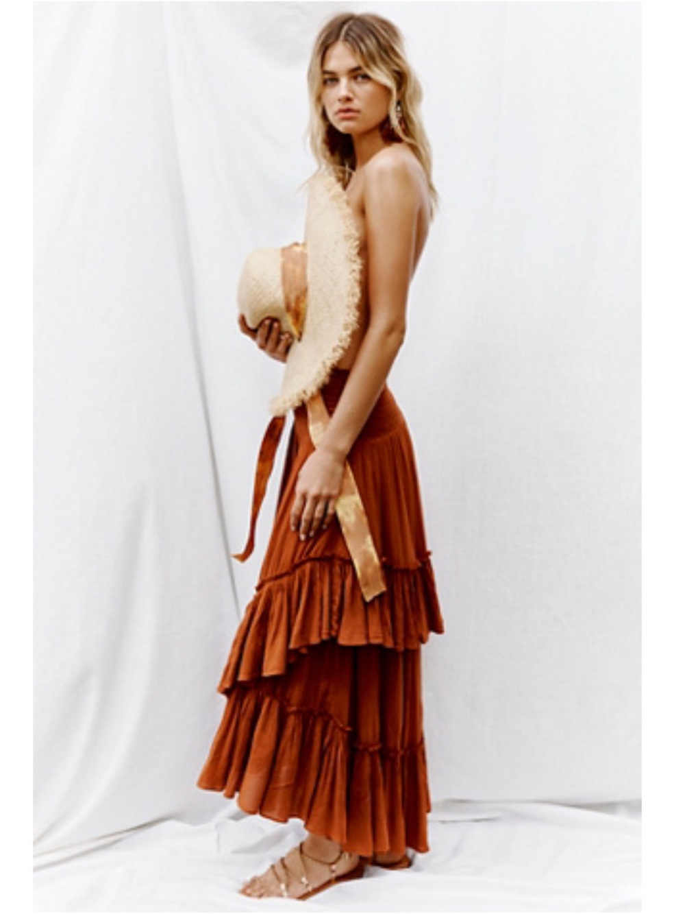 Like New Free People Convertible Maxi Skirt—Size Small Tiered Rust Maxi Skirt